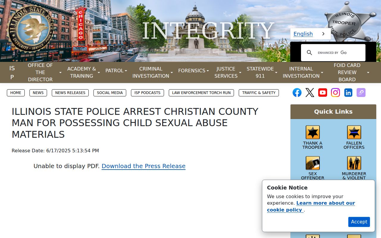 Illinois State Police southern Christian County official release
