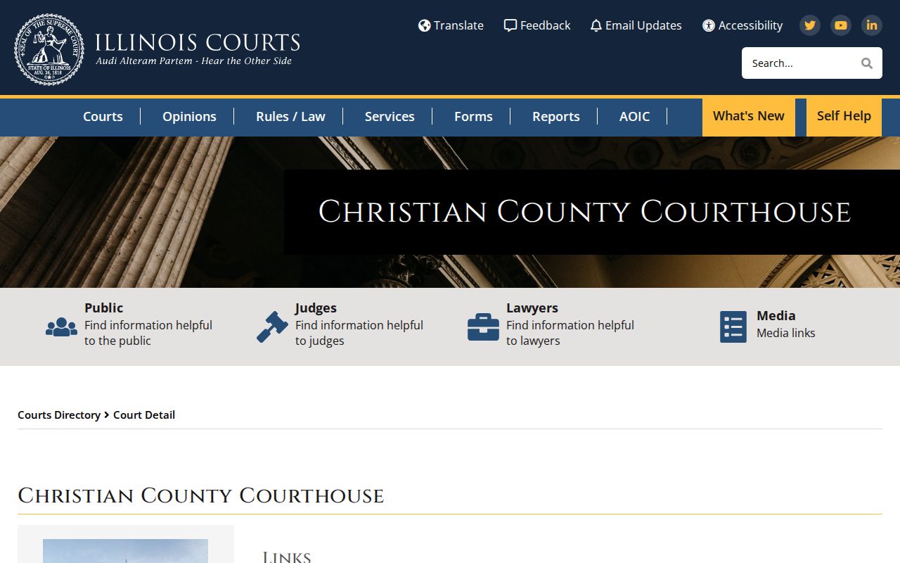 Illinois Courts directory entry for the Christian County Courthouse