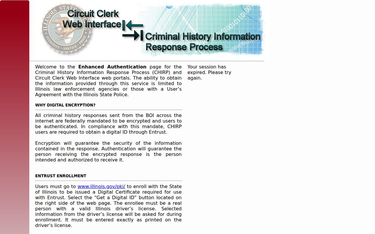 CHIRP login for Illinois conviction information inquiries